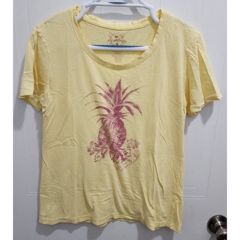 Margaritaville Women's Short Sleeve Tee Shirt Top Yellow/Pink Pineapple Sz Small